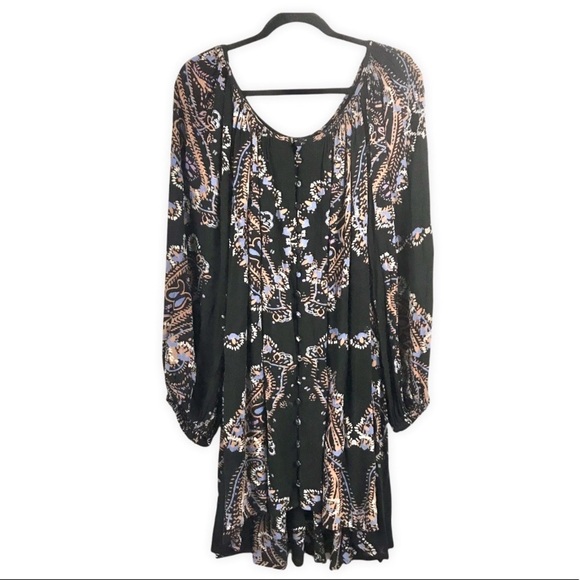 Free People Black Paisley Button Front Tunic Top - Picture 3 of 10